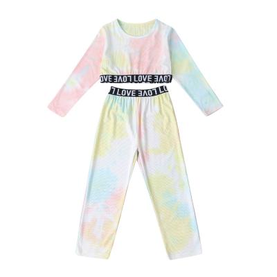 China Adorable Casual Smiling Toddler Girls Overall Crop Tops Cotton Colorful Ribbed Girls Tie Dye Fall Outfits for sale