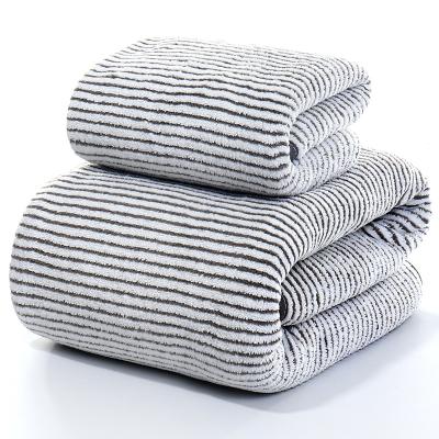 China China Factory Compressed Gray Stripe Bamboo Carbon Fiber Good Quality Face Towel Bath Towel For Beach for sale