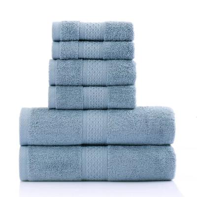 China Child Safe Popular 100% Cotton Hotel Bath Towel Set Light Blue Face Towel Set With Packing Set for sale