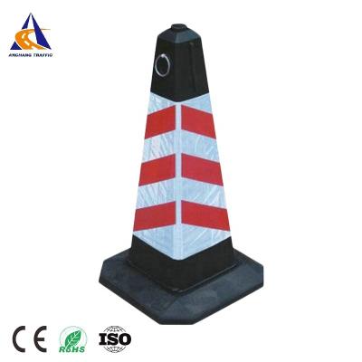 China Traffic Control 750mm Prismatic Shape Black Road Safety Traffic Warning Rubber Cone for sale