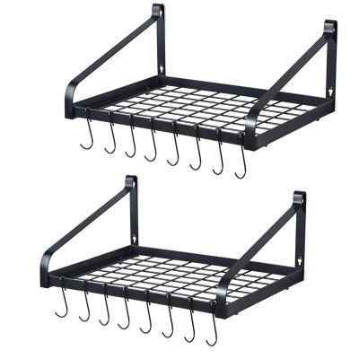 China Viable Black Iron Kitchen Rack Wall Mounted Kitchen Wall Hanging Pot Rack for sale