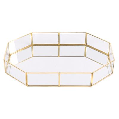 China Wholesale Viable Makeup Perfume Metal Serving Tray Vintage Rectangle Decorative Gloden Mirrored Glass Vanity Tray à venda