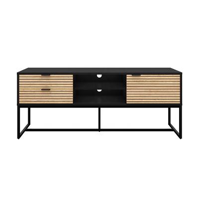 China Modern Black Extendable Black Fluted Furniture Table Stand Television TV Cabinet Stand TV Entertainment Unit for sale