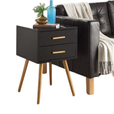 China Storage Bedroom Furniture Set Wood OEM Customized Black Wood Two Drawer Night Stand For Bedding Room for sale