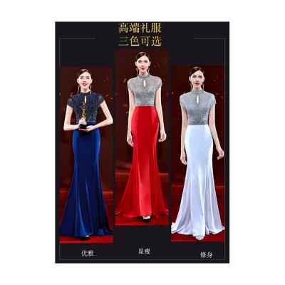 China Factory direct sale custom made high waist plain floor length long tail anti-static evening dress for sale