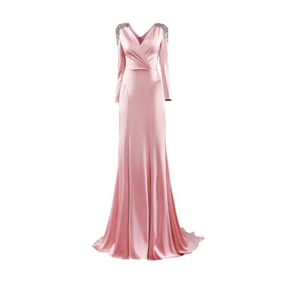 China Anti-Static Factory Directly Sell Dropship V Neckline Woman Beading Long Sleeve Evening Dresses for sale