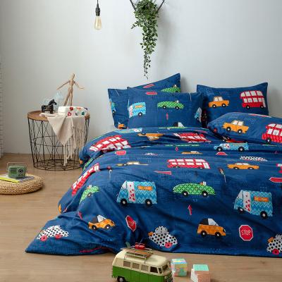 China Viable cartoon styles 90g pixar racing cars printed polyester fabric dora duvet cover sets for sale