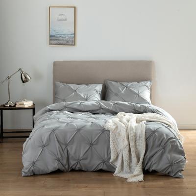 China 3 Pieces Nondisposable Solid Color Pulling Flower Craft Plain Color Gray Duvet Cover Bedding Set Wholesale for sale