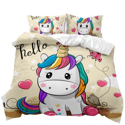 China Best Selling Viable Kids Room 3D Duvet Cover Printing Unicorn Princess Animation Bedding Wholesale for sale