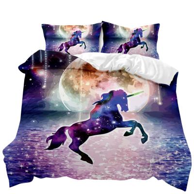 China Viable Manufacturer Direct Selling Unicorn 3D Print Design Bedroom Bedding Set Beautiful for sale