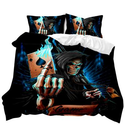 China Viable 3D Game Poker Skull King Sheet Comforter Cover Bedding Three Piece Fitted Sheet Set for sale