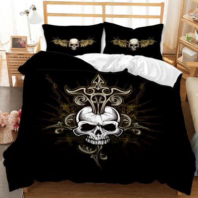 China Viable Custom Unique Black 3D Skull Printed Beauty Duvet Cover Set King Twin Queen Size Bed Sheet Bedding Set for sale