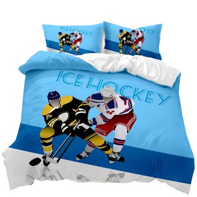 China Viable 3D Printing Sports Series Ice Hockey Sports Duvet Cover Sheet Set Adult Home Bedding Custom Bedding Set for sale