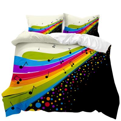 China Nondisposable 3D Printing Music Series Rainbow Down Comforter Sheet Set Custom Made Kids Adult Bedroom Bedding Set for sale