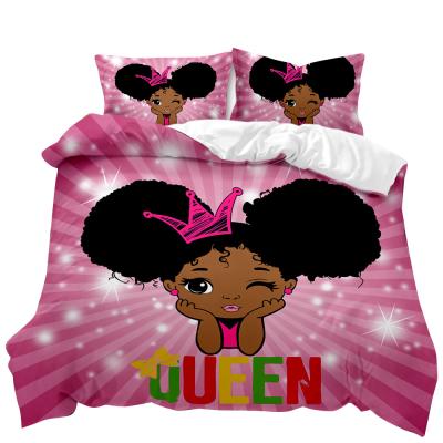 China New Black 3D Art Nondisposable African Girl's Printed Bedding Set 3 Piece Duvet Cover Queen Sized Sheets for sale