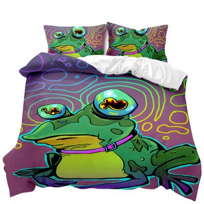 China Nondisposable Cartoon 3D Printing Animal Pepe The Frog Custom Comforter Sheet Set Bedroom Bedding Set for sale