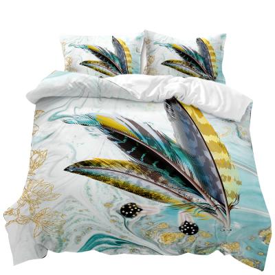 China Viable Bohemian 3D Printed Feather Color Pattern Bedding Set Duvet Cover 3 Piece Set for sale