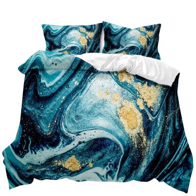 China Sustainable Fashionable 3D Printed Bedding Set Marble Texture Gold Pattern Flowing Comforter Cover for sale