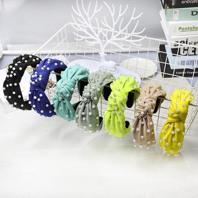 China Wholesale Stylish Hair Accessories Girls Refine Cloth Top Knot Headband Plastic Pearl Hair Hangers Accessories For Women for sale