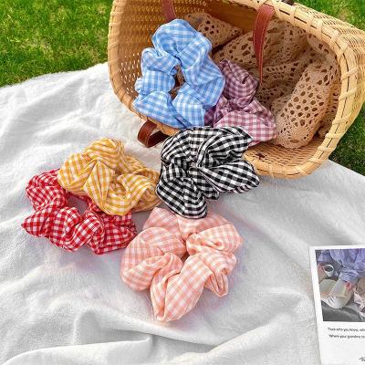 China Wholesale Scrunchie Small Plaid Hair Loops Multi Color Lattice Elastic Hair Bands Hair Scrunchies For Girl for sale