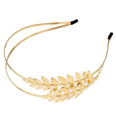 China Factory direct copper alloy high quality gold leaf shape wedding crown tiara gold headband for sale