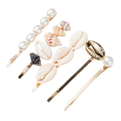 China Wholesale 5 Pcs Stylish Shell Hair Barrettes Artificial Shell Hair Accessories Beads Hair Clip For Women Girls for sale