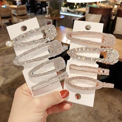 China Elegant Wholesale Crystal Rhinestone Geometric Hairpins Headwear Diamond Hair Clips For Women for sale