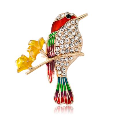 China Europe and America fashion women gold plated cute colorful rhinestone bird luxury metal pins jewelry brooches custom made for sale