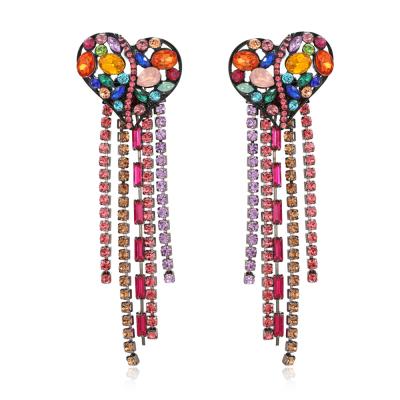 China Other Wholesale 2021 Retro Long Heart Crystal Jewelry Multicolored Diamond Tassel Woman Bohemian Earrings for sale