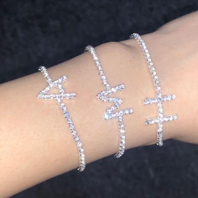 China TRENDY personalized 26 big silver crystal letters personalized charm women bracelet for women wholesale for sale