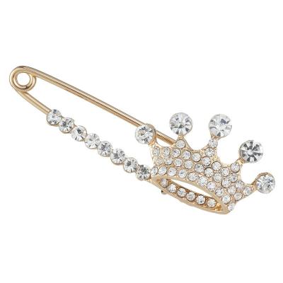 China ALLOY fashion decorative gold plated crystal clear rhinestone safety pin sash crown brooches silk jewelry for sale