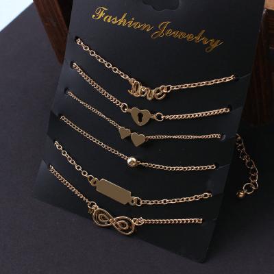 China Wholesale Hiphop Fashion Design New Gold Plated Anklet Love Heart Foot Chain Infinity Chain Anklets Set For Women for sale