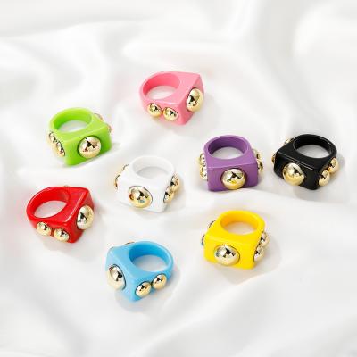 China Wholesale Vintage Cute Colorful Candy Plastic Finger Ring Chunky Retro Resin Acrylic Jewelry Ring For Kids Women for sale