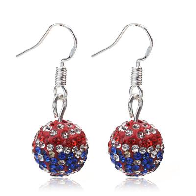 China Wholesale Fashion Red And Blue American Flag Disc Ball Diamond Ball Usal Earrings Crystal Shambhala Earrings for sale