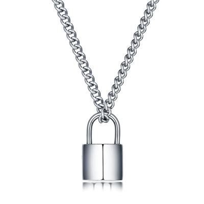 China Wholesale Lock Silver Charm Stainless Steel Necklace Stainless Steel Padlock Choker Pendant Necklace For Women Men for sale