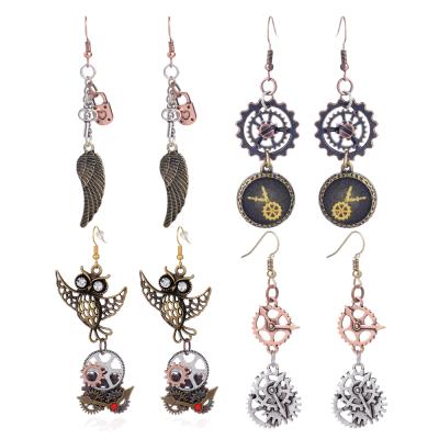 China Cute Wholesale Collection Vintage Steampunk Earring Gear Jewelry Steampunk Long Dangling Drop Earrings For Women Girls for sale