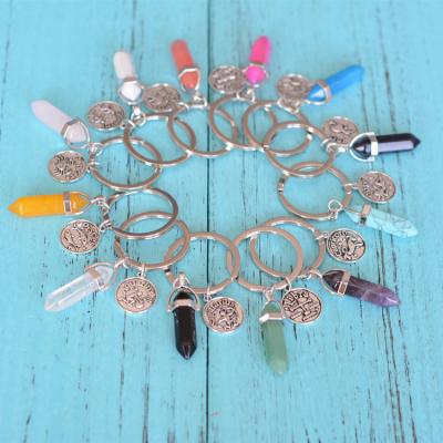 China Wholesale Luxury Natural Crystal Quartz Gemstone Astrology Zodiac Sign Metal Constellation Key Chain Key Chain for sale