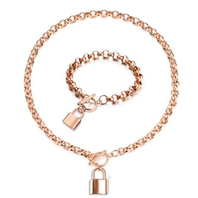 China 2021 Trendy Trendy Free Set Rose Gold Lock Couples Jewelry Necklace Bracelet Set for sale