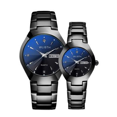 China Full Calendar Business Quartz Couples Wrist Watch Set OEM Water Resistant Strap Watches Casual Lover Quartz Watches for sale