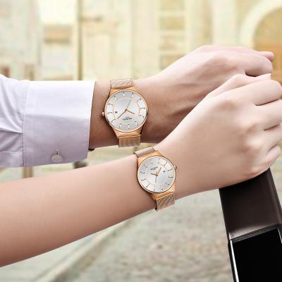 China Chronograph Fashion Couples Lover Wrist Watch Set Stainless Steel Waterproof Strap Simple Style Quartz Movement Watch For Couples Lovers for sale