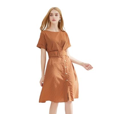 China Breathable Daily Wear High Waist Striped Short Sleeve Dress for sale