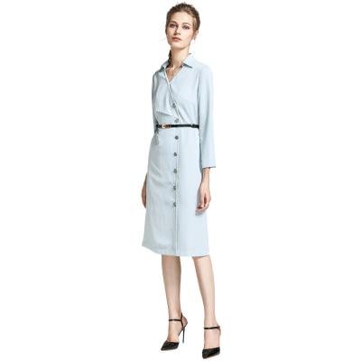 China Breathable Daily Wear Long Sleeve Lapel Belt Dress Casual Knitted Dress Women's Slim Dress for sale