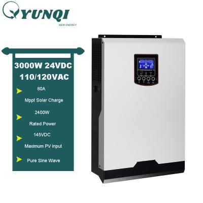 China Home Foshan Yunqi Low Frequency Solar Power System 3 Kilowatts Off Grid Solar Inverter 2400va 24v 50/60 Hz MpptHybrid Inverter for sale