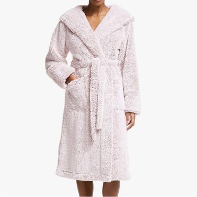 China Logo Winter Luxury Women Custom Lounge Breathable Wear Coral Fleece Sleepwear Hooded Bath Long Robe Night Wear for sale