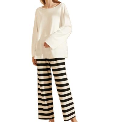 China China Factory Women Breathable Custom Homewear Sleepwear Long Sleeve Blouse With Stripe Pants 2 Piece Sets Pajamas for sale