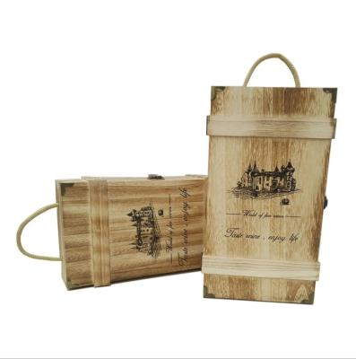 China Two Cavity Recyclable High Quality Bottle Solid Wooden Wine Bottle Gift Box For 2PCS Wine Bottle for sale