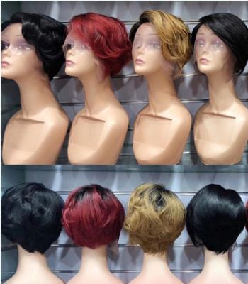 China Factory hot sale 100% raw hair short wigs hair natural looking pixie cut wig colored hair pixie curl wig for sale