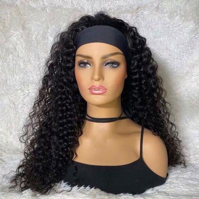 China Jerry Curl Throw On Headband Wig 100% Human Hair Half Lace Wig, Glueless Hair Wigs, Headband Wig for sale