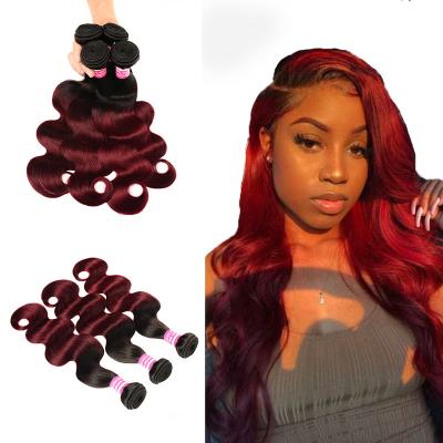 China Indian T1B Burgundy 99j Brazilian Wavy Hair Extensions Ombre Healthy Hair 3 Bundles 10A Virgin Hair Mix Brazilian Body Wave for sale