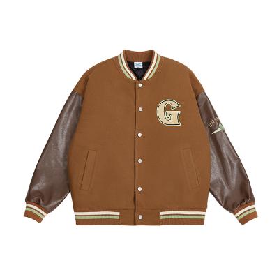 China 2021 Sustainable Autumn Street Style Retro Leather Sleeve Letter Embroidered Baseball Jersey Ladies College Jacket for sale